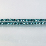 Czech Glass Pearl Faceted Fire Polish Bead - Round 03MM AQUA ON BLACK 72166