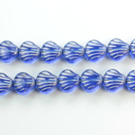 Czech Pressed Glass Engraved Bead - Fan/Shell 08MM SILVER ON SAPPHIRE