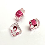 Plastic Bead - Color Lined Smooth Large Hole Square 6x12MM CRYSTAL PINK LINE