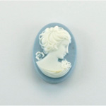 Plastic Cameo - Woman with Bow Oval 25x18MM WHITE ON BLUE