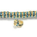 Czech Rhinestone Rondelle - Round 04.5MM AQUA BOHEMICA-GOLD