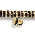 Czech Rhinestone Rondelle - Round 04.5MM JET-GOLD