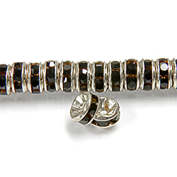 Czech Rhinestone Rondelle - Round 05MM JET-SILVER