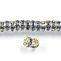 Czech Rhinestone Rondelle - Round 05MM LT SAPPHIRE-GOLD