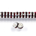 Czech Rhinestone Rondelle - Round 05MM SIAM RUBY-SILVER