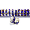 Czech Rhinestone Rondelle - Round 06MM SAPPHIRE-SILVER