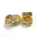 Czech Rhinestone Rondelle - Round 07MM CRYSTAL-GOLD