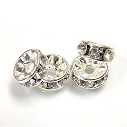 Czech Rhinestone Rondelle - Round 07MM CRYSTAL-SILVER