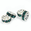 Czech Rhinestone Rondelle - Round 07MM EMERALD-SILVER