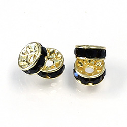 Czech Rhinestone Rondelle - Round 07MM JET-GOLD