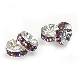 Czech Rhinestone Rondelle - Round 07MM LIGHT AMETHYST-SILVER