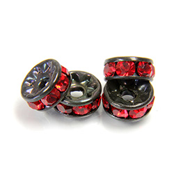 Czech Rhinestone Rondelle - Round 07MM LT SIAM RUBY-BLACK