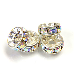 Czech Rhinestone Rondelle - Round 08MM CRYSTAL AB-SILVER