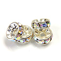 Czech Rhinestone Rondelle - Round 08MM CRYSTAL AB-SILVER