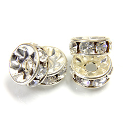 Czech Rhinestone Rondelle - Round 08MM CRYSTAL-SILVER