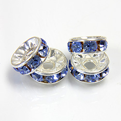 Czech Rhinestone Rondelle - Round 08MM LT SAPPHIRE-SILVER