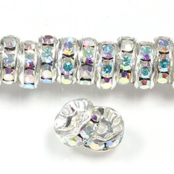 Czech Rhinestone Rondelle - Round Wavy 08MM CRYSTAL AB-SILVER