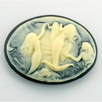 Plastic Cameo - Mermaids Swimming Oval 40x30MM IVORY ON BLACK FS