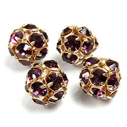 Czech Crystal Rhinestone Ball - 10MM AMETHYST-GOLD