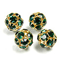 Czech Crystal Rhinestone Ball - 10MM EMERALD-GOLD