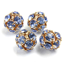 Czech Crystal Rhinestone Ball - 10MM LT SAPPHIRE-GOLD