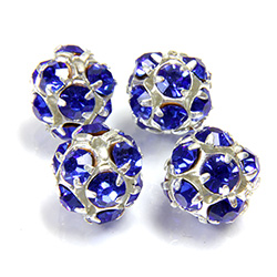 Czech Crystal Rhinestone Ball - 10MM SAPPHIRE-SILVER