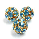 Czech Crystal Rhinestone Ball - 12MM AQUA BOHEMICA-GOLD