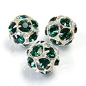 Czech Crystal Rhinestone Ball - 12MM EMERALD-SILVER