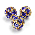 Czech Crystal Rhinestone Ball - 12MM SAPPHIRE-GOLD