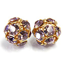 Czech Crystal Rhinestone Ball - 14MM LT AMETHYST-GOLD