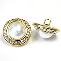 Czech Rhinestone Button - Round 21MM with 13mm WHITE PEARL Cabochon set with CRYSTAL on GOLD