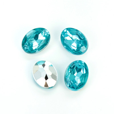 Plastic Point Back Foiled Stone - Oval 14x10MM AQUA