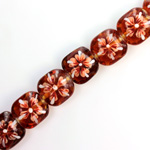 Glass Lampwork Bead - Pillow Smooth Painted 15x15MM Flower on SMOKE TOPAZ