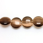 Fiber Optic Synthetic Cat's Eye Bead - Smooth Lentil Round 12MM CAT'S EYE BROWN