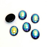 Glass Medium Dome Coated Cabochon - Oval 10x8MM JET AB