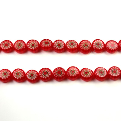 Glass Millefiori Bead - Flat Round 06x3MM RED WHITE GREEN (05)