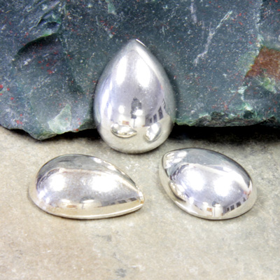 Plastic Flat Back Metalized Cabochon - Pear 18x13MM SILVER