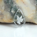 German Glass Engraved Buff Top Intaglio Pendant - DOVE Shield 16x10MM MATTE CRYSTAL