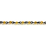 Linked Bead Chain Rosary Style with Glass Fire Polish Bead - Round 3MM TOPAZ-JET