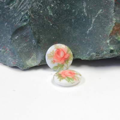 Japanese Glass Porcelain Decal Painting - Rose Round 10MM PINK ON CHALKWHITE