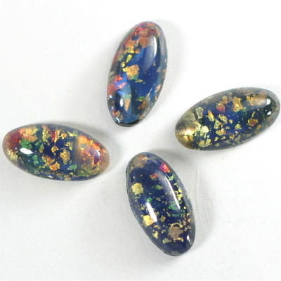 Glass Medium Dome Lampwork Cabochon - Oval 18x9MM BLACK OPAL (00374)