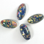 Glass Medium Dome Lampwork Cabochon - Oval 18x9MM BLACK OPAL (00374)