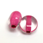 Plastic Bead - Color Lined Smooth Flat Round 22MM CRYSTAL PINK LINE