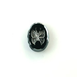 Glass Flat Back Intaglio Butterfly - Oval 18x13MM HEMATITE ON JET