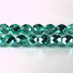 Czech Glass Fire Polish Bead - Round 08MM 1/2 Coated CRYSTAL/AQUA