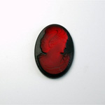 German Glass Cameo Woman Oval 25x18MM MATTE GARNET ON JET