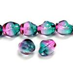 Czech Pressed Glass Bead - Baroque Oval 11x10MM PURPLE-GREEN 69007