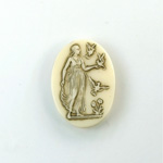 German Glass Cameo Woman with Birds Oval 25x18MM ANTIQUE IVORY