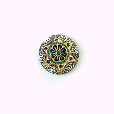 Glass Flat Back Mosaic Hand Painted Stone Round 14MM GOLD & WHITE on BLUE