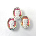 Glass Crystal Painting with Carved Intaglio Woman's Head - Oval 18x13MM WHITE ON VITRAIL MEDIUM